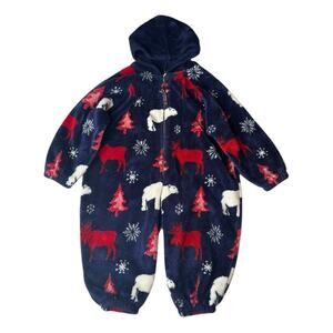 Vtg Quality Goods Canada Blue Moose Polar Bear Plush Fleece Bunting Snowsuit 24M